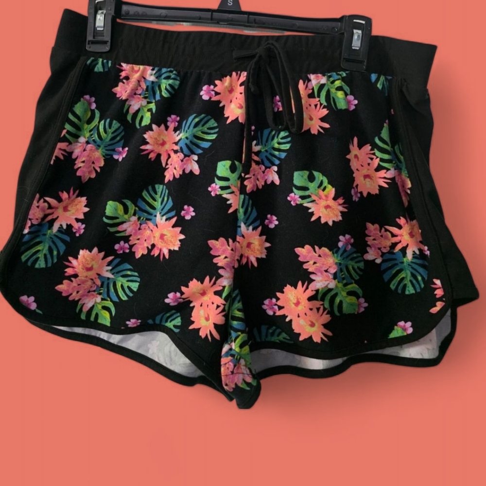 No Boundaries Black with Pink Floral Athletic Shorts